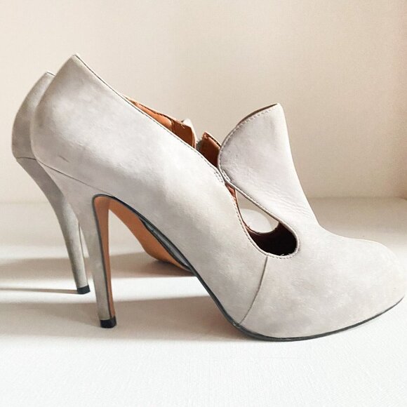 Zilian Light Grey Suede Unique Cut Out Detail Round Toe Heels 10 - Picture 4 of 7